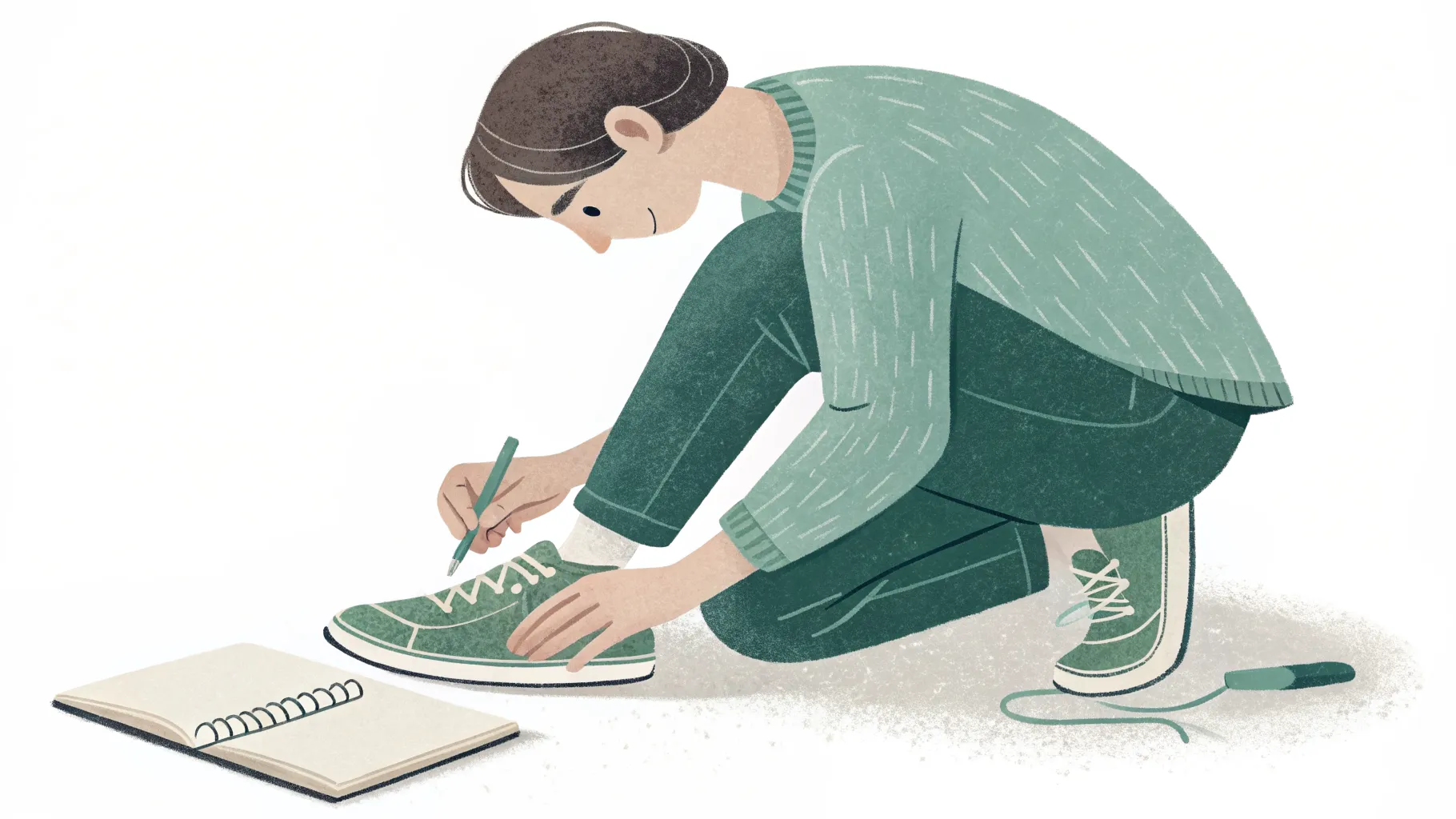 Two people at two different desks: one clearing a small task immediately, the other beginning a large habit with a single small action. Both moments of productive momentum in one calm scene.